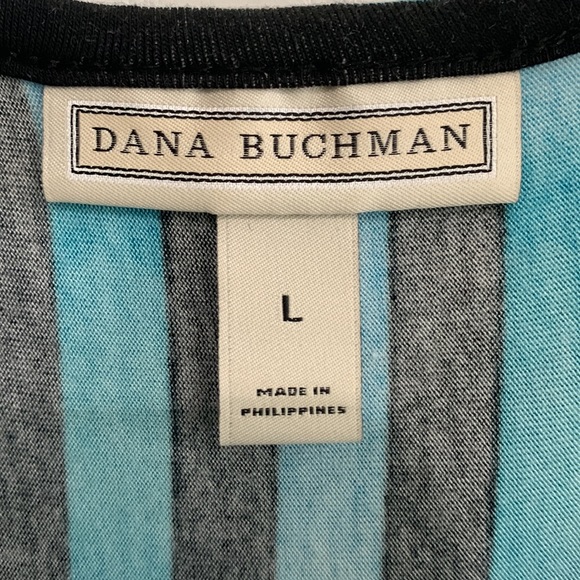 Large Dana Buchman teal and black striped blouse with flared sides. - Picture 3 of 7